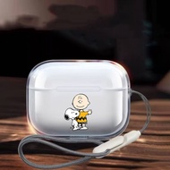 Snoopy and Charlie For AirPods Pro3 Case Airpods 4/4(ANC) Shockproof Clear TPU Earphone Cover with F