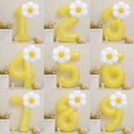 2pcs White Daisy Balloons Set Macaron Yellow 40inch Number Balloon 0-9 Birthday Party Decorations Ai