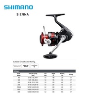 Shimano Sienna Spinning Reel – Gear Ratio 5.0:1 - 6.2:1 | Max Drag 3kg - 8.5kg | AR-C Spool