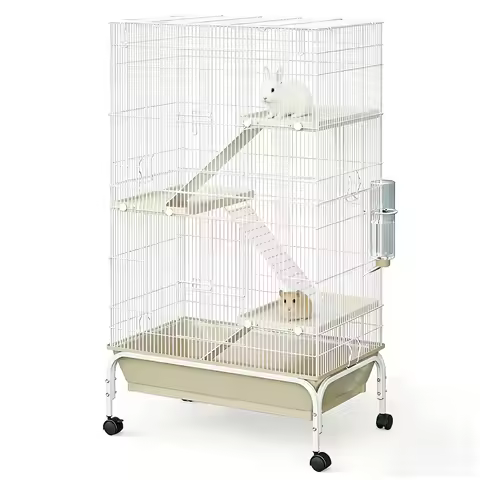 47/55 Inch Small Animal Cage, Metal Ferret Cage with Wheels, Ramps & Platforms, Hamster Habitat with