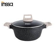 INSSA กระทะ มาพร้อมฝาปิด กระทะก้นลึก กะทะ ชุดกระทะ ชุดเครื่องครัว กระทะหินไมฟาน หม้อชุดราคาถูก Cookw