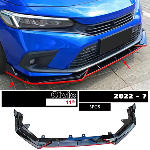 Gloss Black Red Carbon Printing Front Bumper Cupspoiler Lip for Honda Civic 11th Gen XI FE1 FE2 FE4 