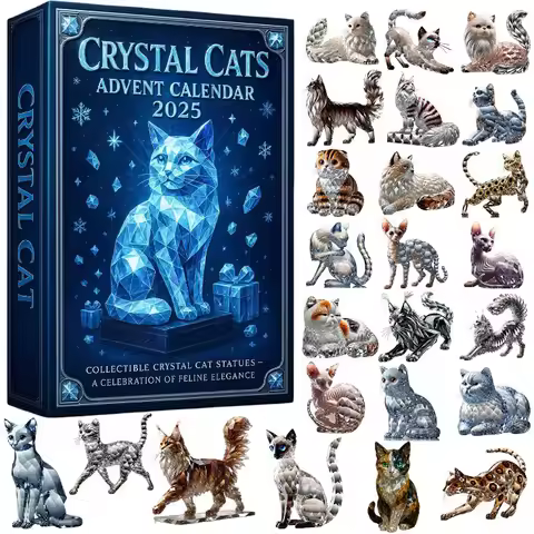 Crystal Cat Advent Calendar 2025 Cute 2D Acrylic Christmas Countdown Kittens Figurine Cat Collectibl