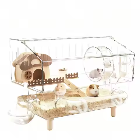 Hamster Habitat Transparent Double Layer Acrylic Food Bowl Habitat Extra Large Hamster Cage for Bedd
