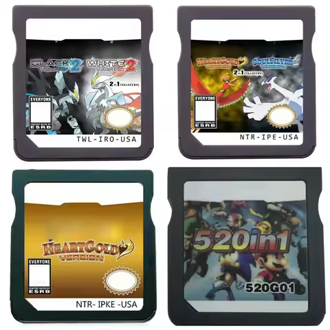 DS Video Game Cartridge with PokE-mon HeartGold, SoulSilver, Black and White, Compatible with Ninten