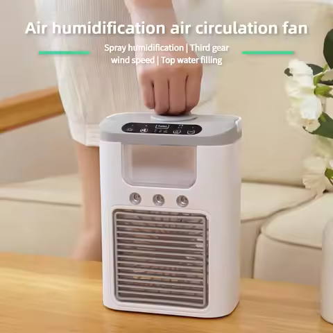 New mini portable three spray household humidifier fan, USB spray fan, LED night light, air cooler, 