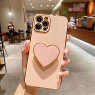 NaVVin Luxury Plating Love Heart Holder Phone Case for Samsung Galaxy A12 A11 A22 4G A13 5G A23 A10s A20s A21s A20 A30 A30s A50 A50s A31 A51 A71 A32 A42 A52 A72 A81 A91 A7 2018 Shockproof Stand Silicone Cover