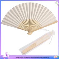 50Pcs Paper Hand Fan Bamboo Handheld Folded Fan Decorative Paper Fan (Cream)