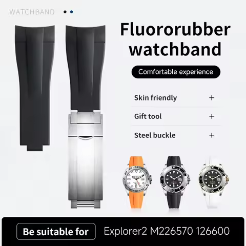 Soft Top End FKM Fluororubber Rubber Watchband 22mm For Rolex Strap For Explorer II 42mm 226570 1266