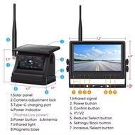 Solar Energy71-inch Wireless Magnetic Car Mount Display AHD HD Night Vision Bus Truck Reversing Came