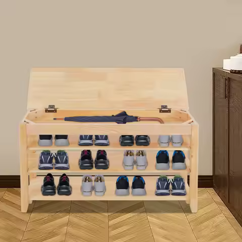 Shoe Rack 3-Tier Wooden Shoe Storage Bench Shoe Rack Bench