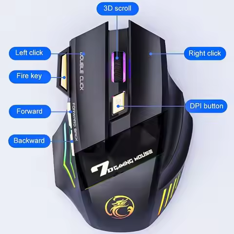Wireless Gaming Mouse USB IMICE GW-X7 3200DPI Dual Mode Rechargeable 7 Keys 2.4Ghz Silent Mouse Blue
