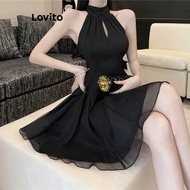 (Trendy) Lovito Elegant Dress Plain Double Layer Tie Back Dress for Women L80ED448