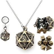 Haxtec Mini Metal DND Dice Set with Hollow Necklace Dice Case Antique Tiny Metal Dice Set D&D Keycha