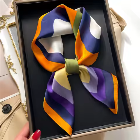 Geometric color-block scarf, color-block floral silk scarf, faux silk square scarf 70x70cm, headscar