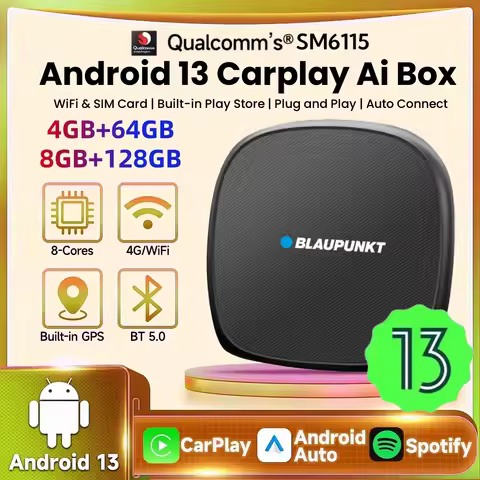 Android 13 Android Auto Wireless CarPlay AI TV Box QCM6115 8-Core Split Screen 64G 128G For Netflix 