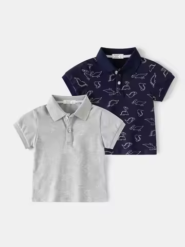 2026 New Summer 2-6Y Childrens Clothes Fun Dinosaur All-over Print Polo Shirt for Boys Short-sleeve