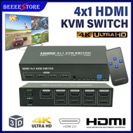 4 Port HDMI KVM Switch 4X1 Dual Monitor 4K@60Hz Extended Display USB KVM Switch 4 in 1 out