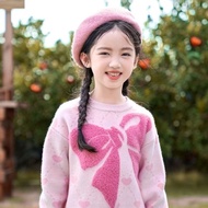 Butterfly Knot Girls Sweater Korean Style Round Neck Long Sleeve Sweater