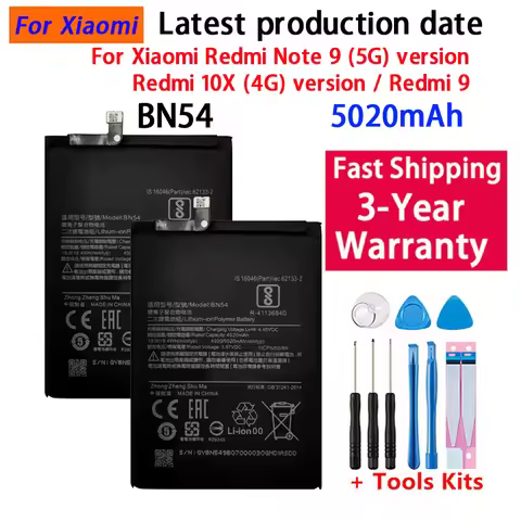 Fast Shipping BN54 Battery For Xiaomi Redmi Note 9 5G Note9 / Redmi 9 / Redmi 10X 4G Phone Bateria B