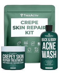 TreeActiv Crepey Skin Repair Kit, Includes Anti-Aging Exfoliating Body Wash, 8oz, Crepe Skin Cream, 