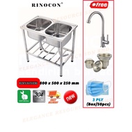 RINOCON - Stainless Steel Double Sink c/w Stainless Steel Stand - RDIY8050DB (+ FREE Gifts)