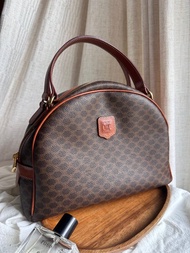 中古包 Celine Vintage棕花半月形手提包