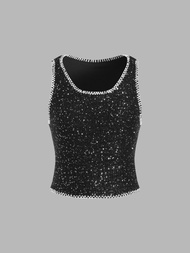 Cider  Wool-blend Sequin Contrasting Binding Knitted Crop Tank Top | Knitwear Sale