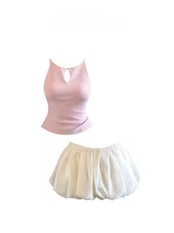HEZA Spicy Hollow out Slim Fit Summer High Waist Slimming Flower Bud Half Skirt Set for Plump Women 