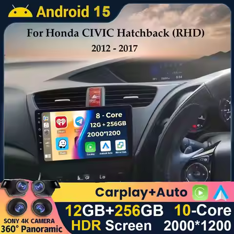 Android 15 Wireless Carplay+Auto For Honda Civic 9 FK FB 2012 - 2017 RHD Car Radio Stereo Multimedia