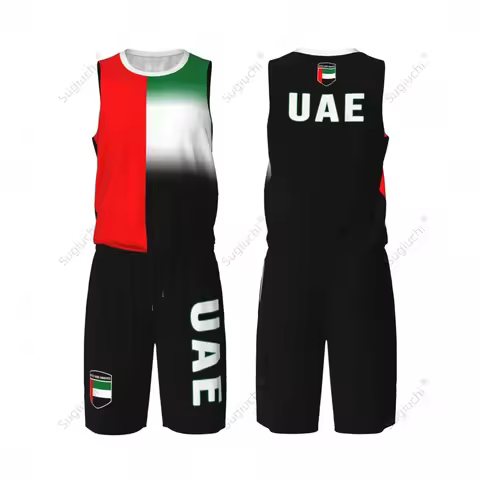 Men United Arab Emirates Flag Basketball Jersey Set Mesh Shirt & Pants Sleeveless Exclusive Team-up 