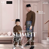QAYRAA 2026🪔Rich Brown Baju Melayu Soft Cotton Slim Fit Cekak Musang Ayah dan Anak Sedondon Family S
