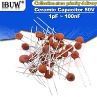 100pcs Ceramic capacitor 50V 1pF ~ 100nF 0.1uF 104 4.7PF 10PF 22PF 33PF 47PF 100PF 101 220PF 10NF 33