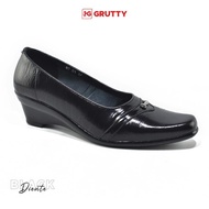 Sepatu Kulit Wanita Casual Flat Shoes Formal tinggi 3cm DC 040 Hitam