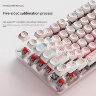 EWEADN Strawberry Cat Wireless Mechanical Keyboard Bluetooth White Light Cute Office