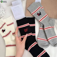 HY Autumn-Winter Women's Japanese Style Embroidered Mid-Calf Cotton Socks