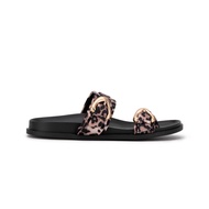 Nose Women Buckle Flat Slide Leopard Print Kasut Selipar Wanita Comfy Casual Flats Perempuan - Beige