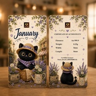 Naria 999.9/24K Gold Bar 0.25gm January Cute Cat Design Gold Investment Pelaburan Emas Emas Tulen 99