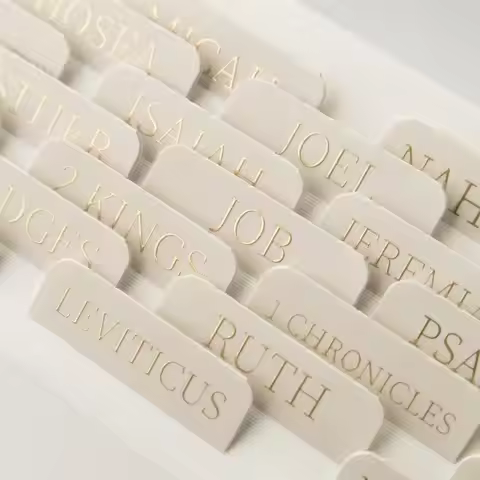 Cream Bible Tabs for Women and Men, 75 Laminated Index Tabs with Embossed Gold Foil Lettering, Durab