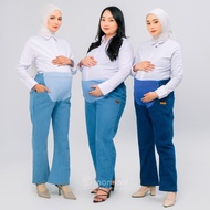 Momiasi - Celana Hamil Jeans Cutbray - Celana Jeans Hamil Wanita Bumil Maternity Pants Premium