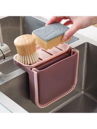 1入廚房水槽可伸縮的排水籃，帶吸盤，可折疊懸掛儲物架，乾濕分離垃圾桶，適用於廚房水槽
