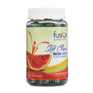 Iron Supplement for Women and Men, Watermelon Flavored Iron Soft Chew Plus Vitamin C for Iron Defici