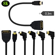 8K Gold-Plated Mini DisplayPort Male Elbow toDP Busbar Large DP Female to Mini DP Male Display Cable