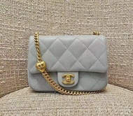 特價⭐Chanel 24p 愛心調節扣 方胖子 20cm 中號 灰色 荔枝牛皮 復古金 cf mini flap bag Grey 鏈條垂蓋手袋 迷你 ‖ 25k 26c 26p lp hobo 25