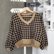 Sweater Rajut Crop Houndstooth