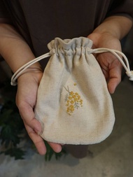 Mimosa金合歡手刺繡束口袋/收納袋