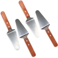 4 Pcs Stainless Steel Pizza Servers with Wooden Handle, Triangular Spade Pie Pastry Spatula for Cake