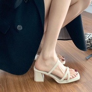 vincci Kasut bata wanita sandal perempuan plus size heals shoes women heels 2023 new French retro Roman slippers