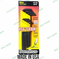 BONDHUS 12138 HLX10 L-Shaped Wrench Set Inch Length 1/ 16"-1/ 4"