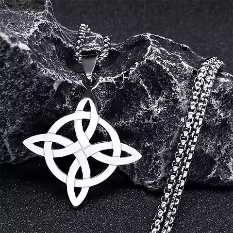 Witchcraft Witch Celtic Knot Necklace Men Women Stainless Steel Silver Color Wicca Protection Amulet